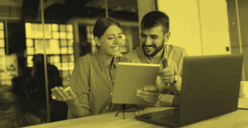 A business owner discovering small business design services on ComeUp.