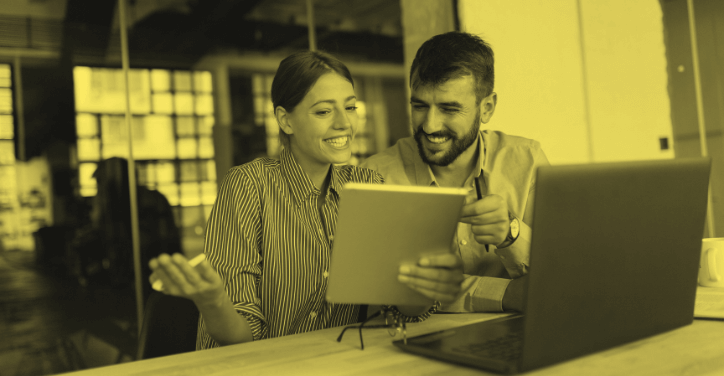 A business owner discovering small business design services on ComeUp.