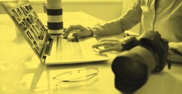 A freelance photo editor working.