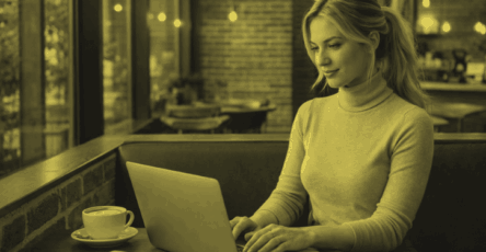 A media buyer working in a coffee shop.